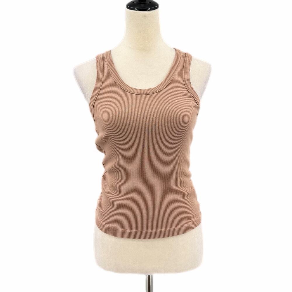 Agolde Tan Poppy Scoop Neck Ribbed Basic Layering Summer Casual Simple Tank Top - Picture 3 of 11